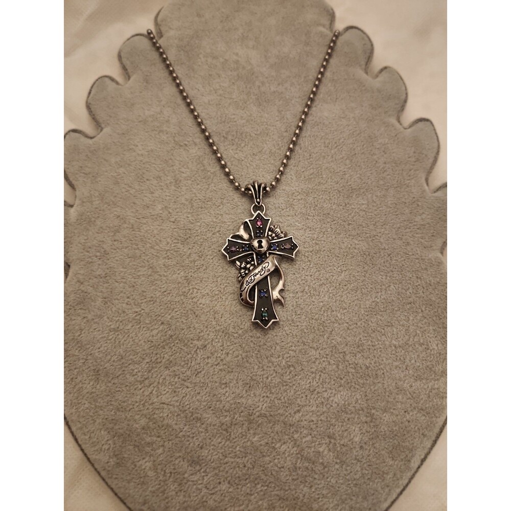 Ed Hardy Stainless Steel Cross Pendant Necklace Original Stamped and in Box